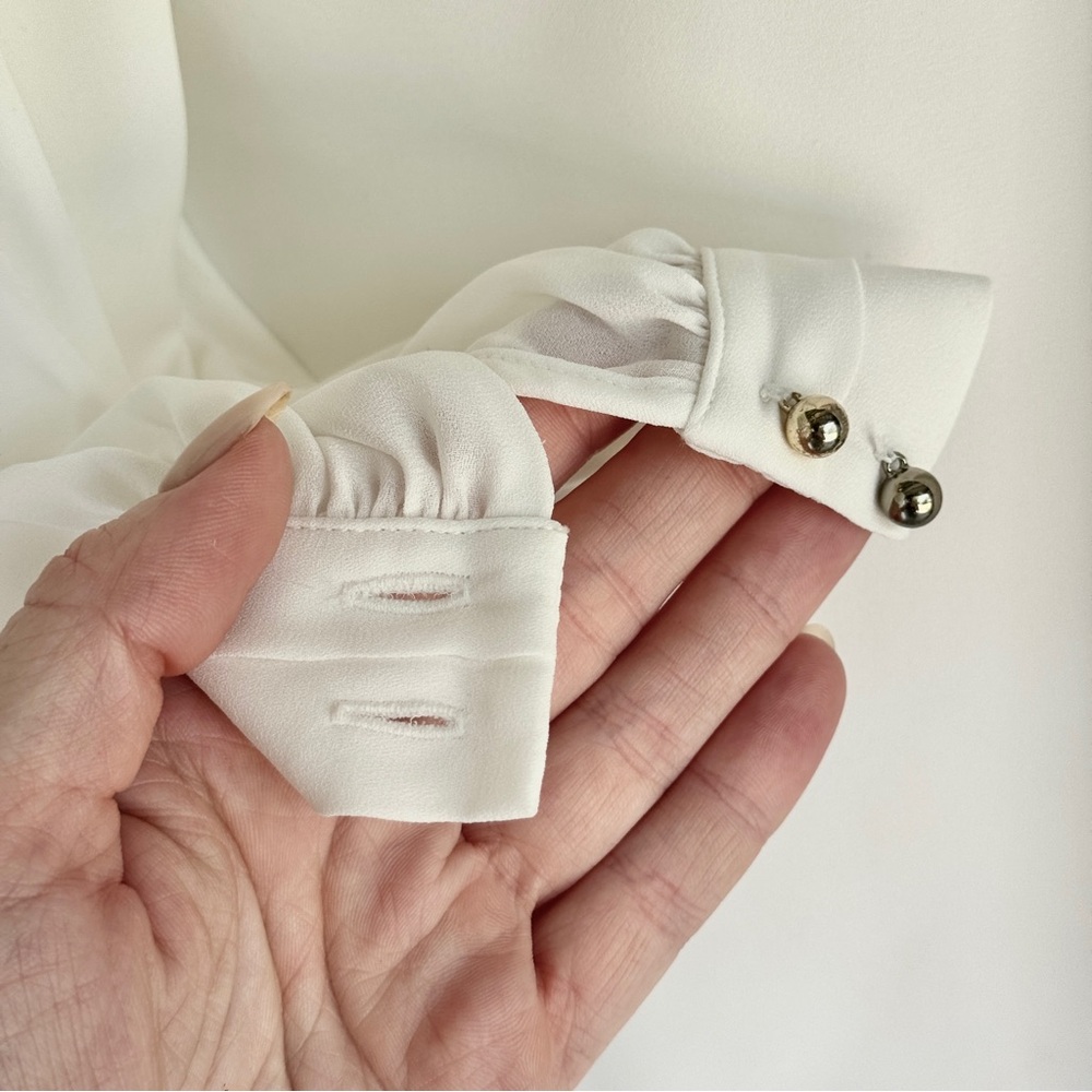 White House Black Market Cream Long Sleeve Blouse with Mandarin Collar - Picture 6 of 8